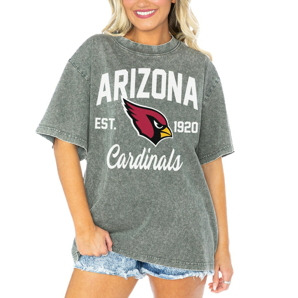 Arizona Cardinals Gameday Couture Women's Tackle Titan Boyfriend Washed T-Shirt Gray | NFL