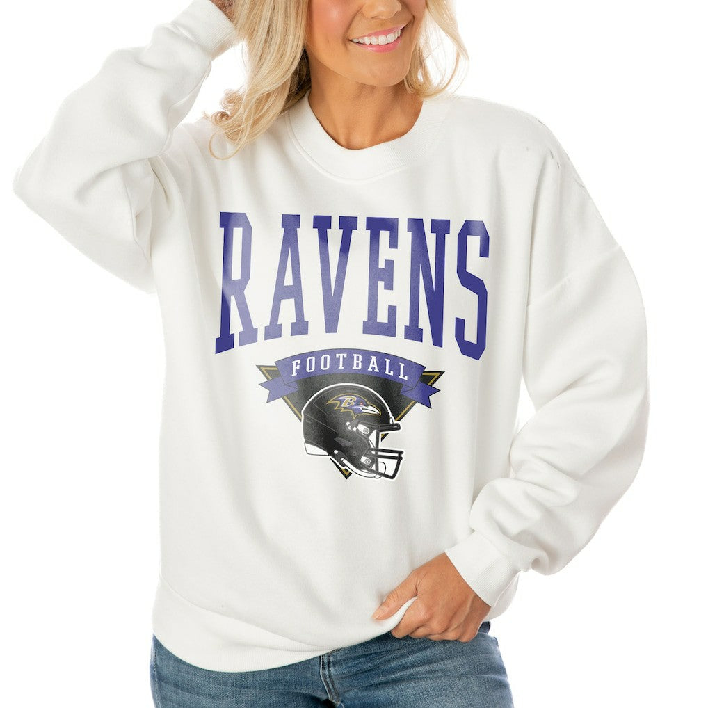 Baltimore Ravens Gameday Couture Women's Oversized Yard Line Tri-Blend Pullover Sweatshirt White | NFL