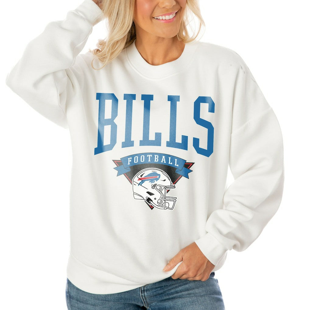 Buffalo Bills Gameday Couture Women's Oversized Yard Line Tri-Blend Pullover Sweatshirt White | NFL