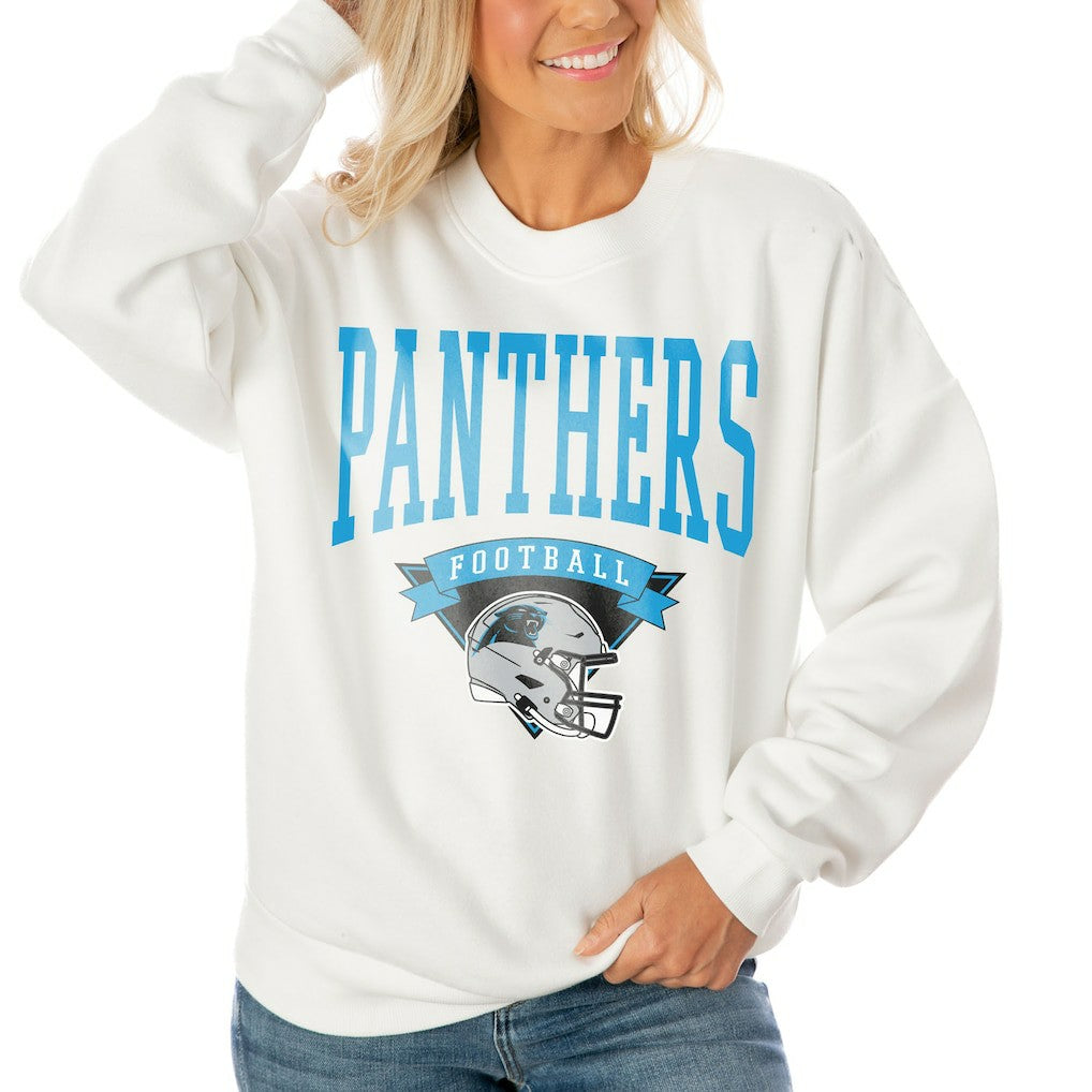 Carolina Panthers Gameday Couture Women's Oversized Yard Line Tri-Blend Pullover Sweatshirt White | NFL
