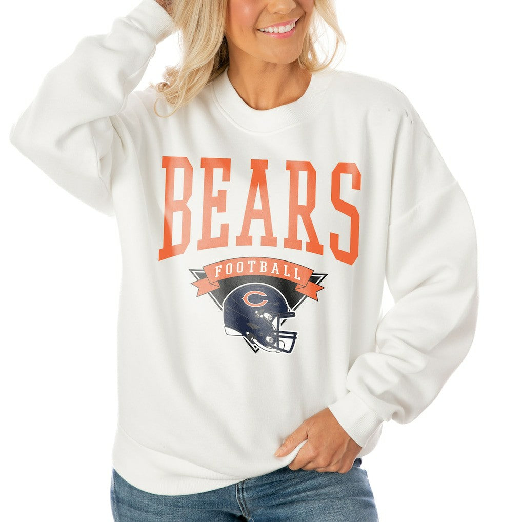 Chicago Bears Gameday Couture Women's Oversized Yard Line Tri-Blend Pullover Sweatshirt White | NFL