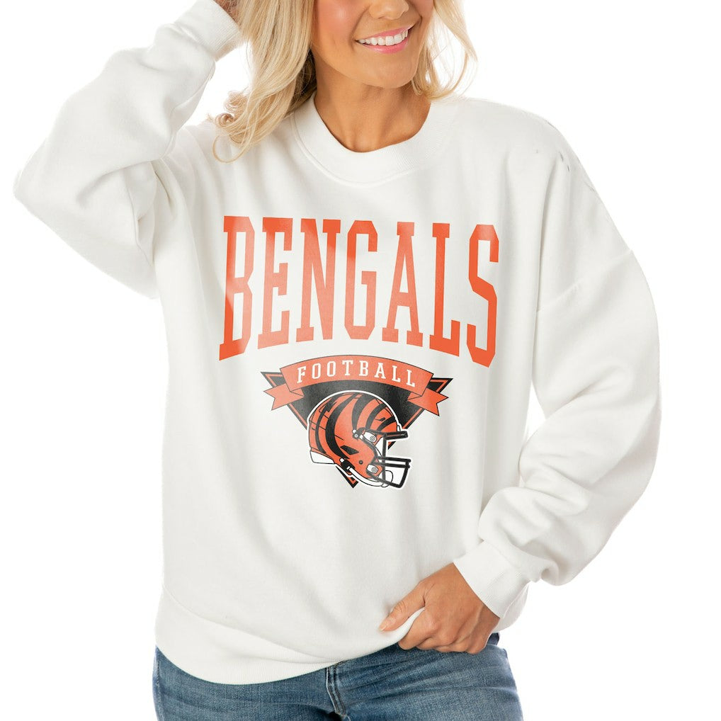 Cincinnati Bengals Gameday Couture Women's Oversized Yard Line Tri-Blend Pullover Sweatshirt White | NFL