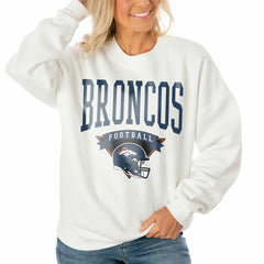 Denver Broncos Gameday Couture Women's Oversized Yard Line Tri-Blend Pullover Sweatshirt White | NFL
