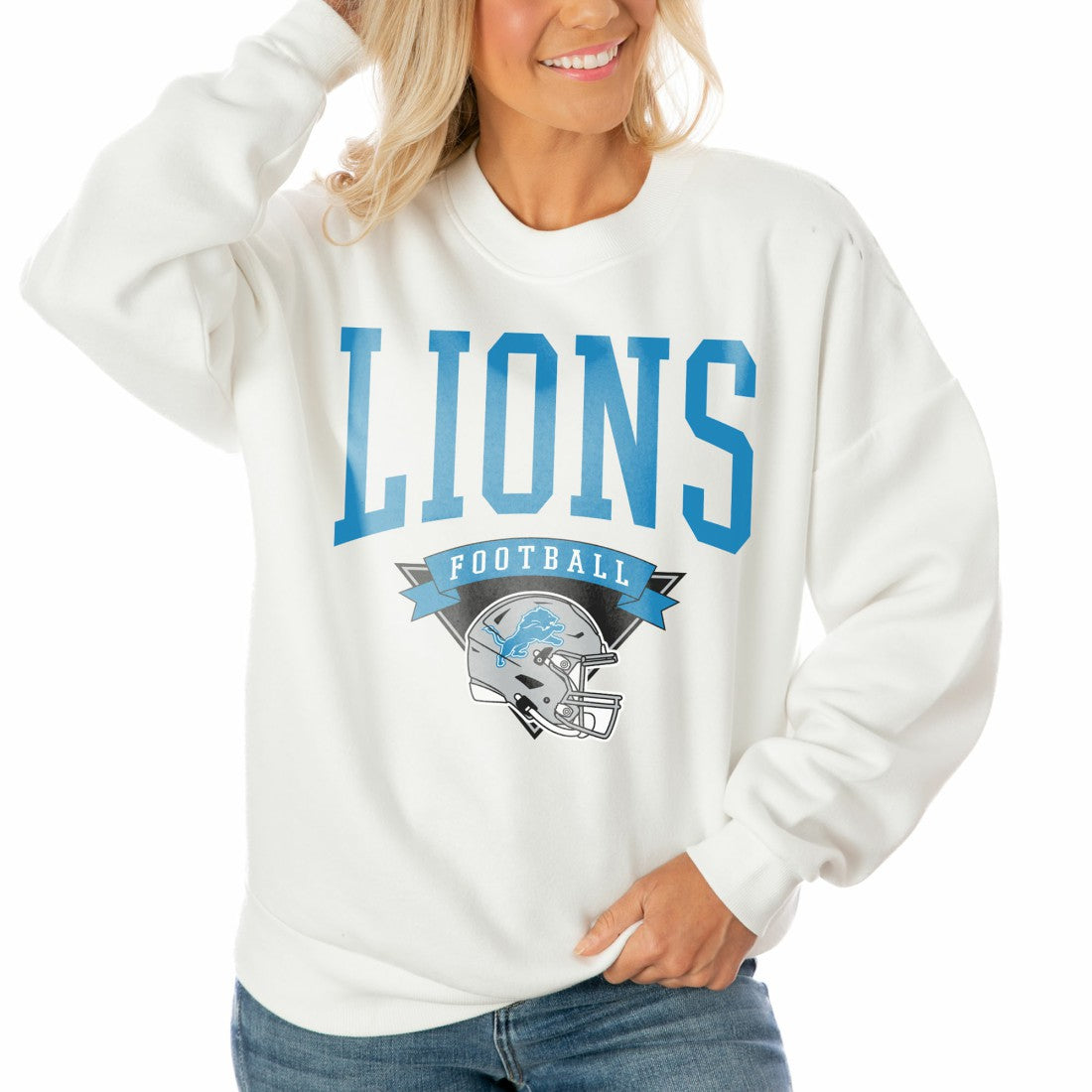 Detroit Lions Gameday Couture Women's Oversized Yard Line Tri-Blend Pullover Sweatshirt White | NFL