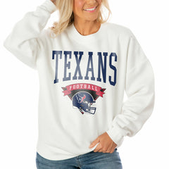 Houston Texans Gameday Couture Women's Oversized Yard Line Tri-Blend Pullover Sweatshirt White | NFL