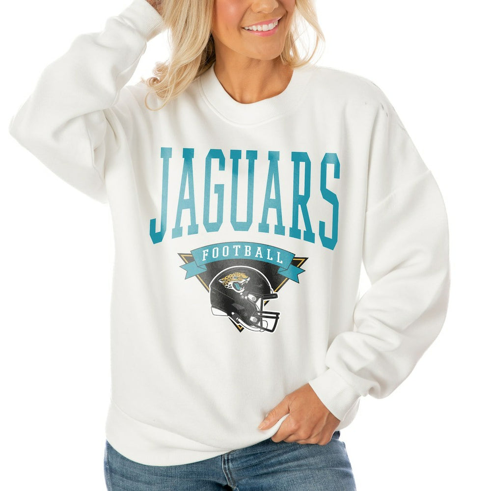 Jacksonville Jaguars Gameday Couture Women's Oversized Yard Line Tri-Blend Pullover Sweatshirt White | NFL