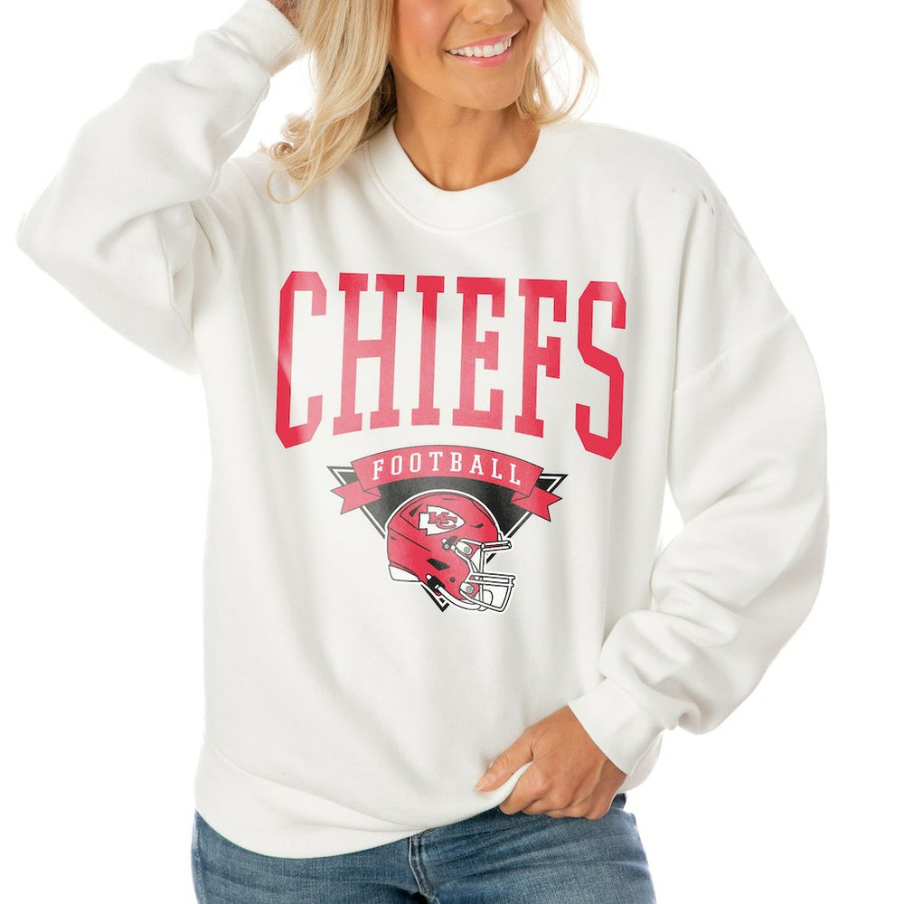 Kansas City Chiefs Gameday Couture Women's Oversized Yard Line Tri-Blend Pullover Sweatshirt White | NFL