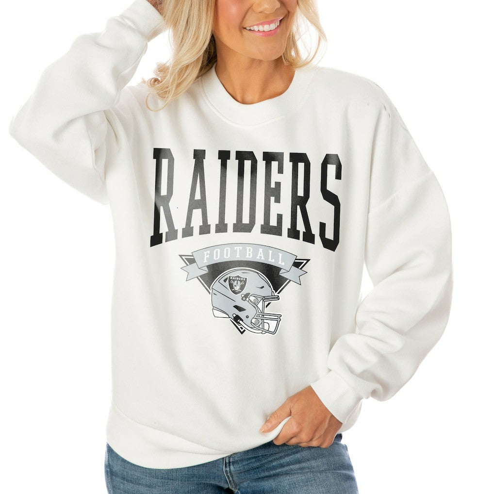 Las Vegas Raiders Gameday Couture Women's Oversized Yard Line Tri-Blend Pullover Sweatshirt White | NFL
