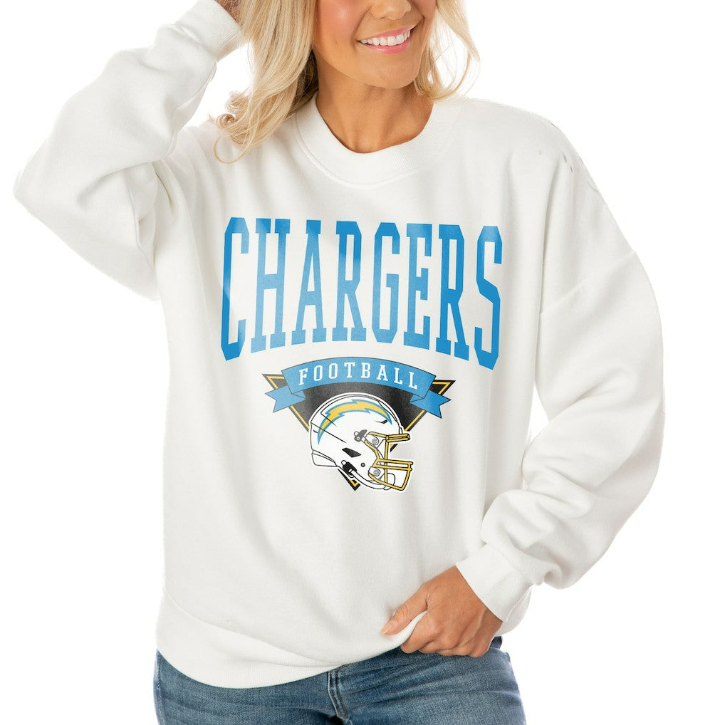 Los Angeles Chargers Gameday Couture Women's Oversized Yard Line Tri-Blend Pullover Sweatshirt White | NFL