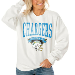 Los Angeles Chargers Gameday Couture Women's Oversized Yard Line Tri-Blend Pullover Sweatshirt White | NFL
