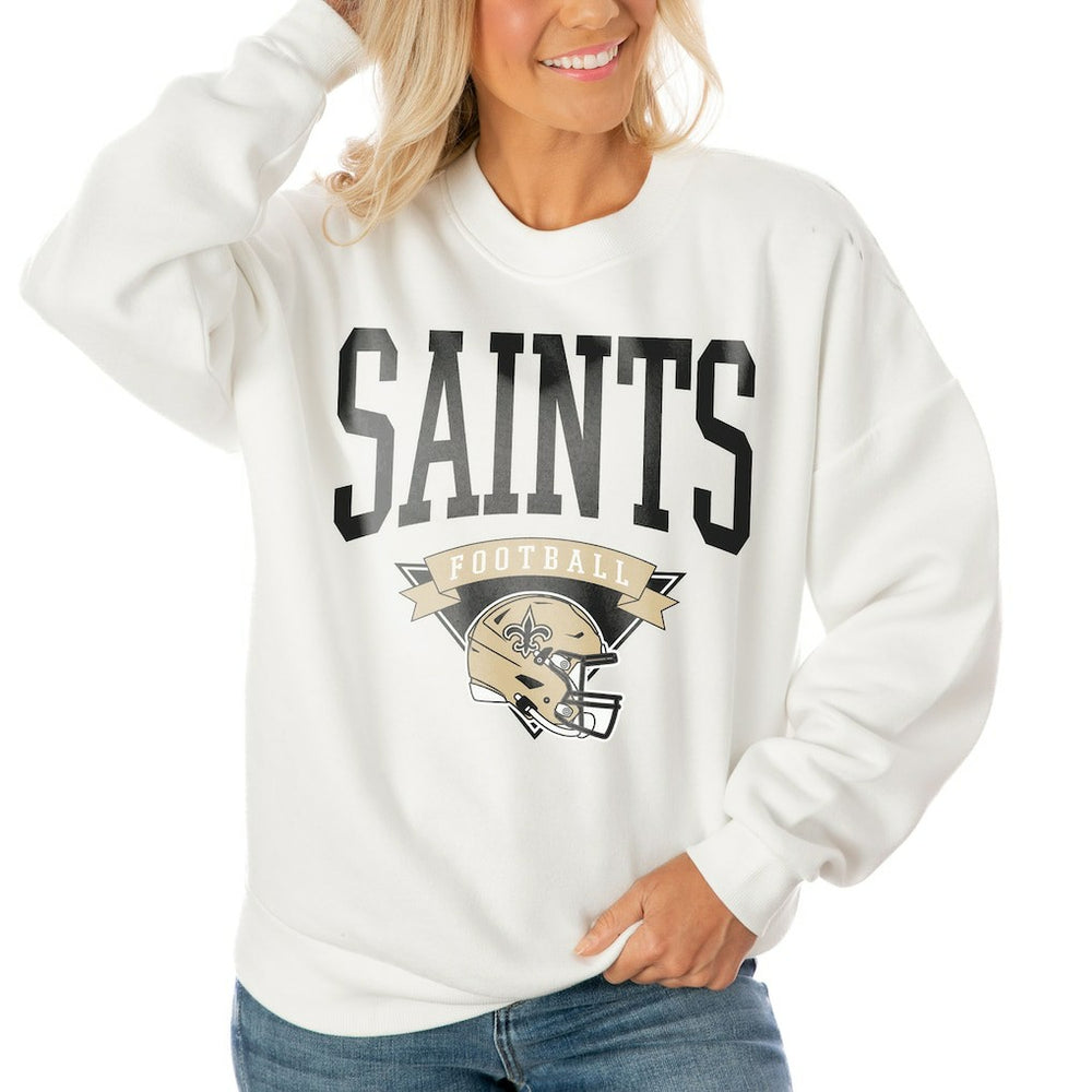 New Orleans Saints Gameday Couture Women's Oversized Yard Line Tri-Blend Pullover Sweatshirt White | NFL