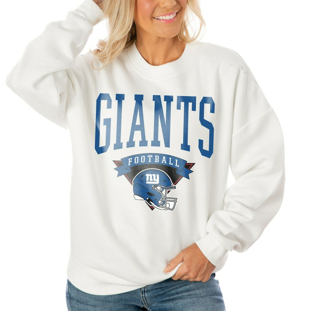 New York Giants Gameday Couture Women's Oversized Yard Line Tri-Blend Pullover Sweatshirt White | NFL