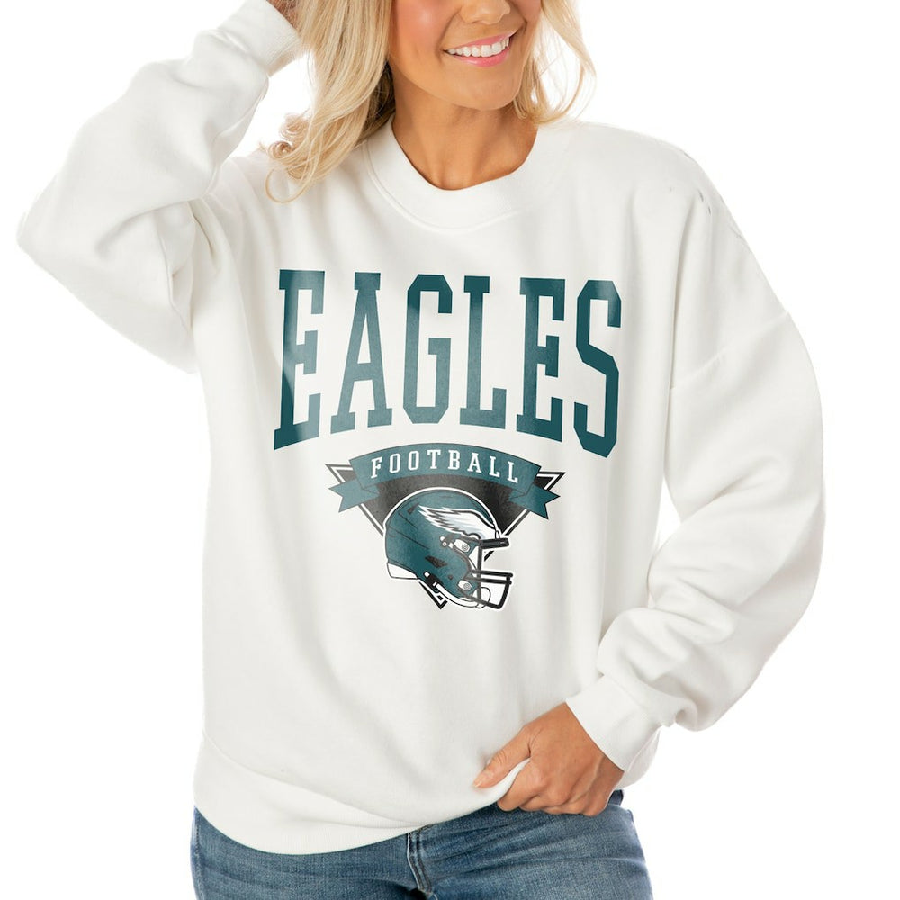 Philadelphia Eagles Gameday Couture Women's Oversized Yard Line Tri-Blend Pullover Sweatshirt White | NFL