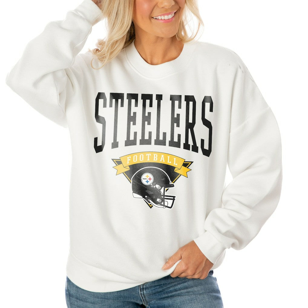 Pittsburgh Steelers Gameday Couture Women's Oversized Yard Line Tri-Blend Pullover Sweatshirt White | NFL