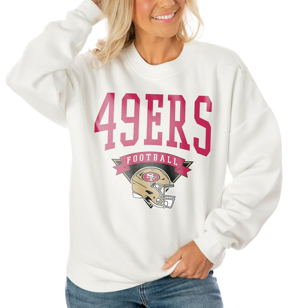 San Francisco 49ers Gameday Couture Women's Oversized Yard Line Tri-Blend Pullover Sweatshirt White | NFL