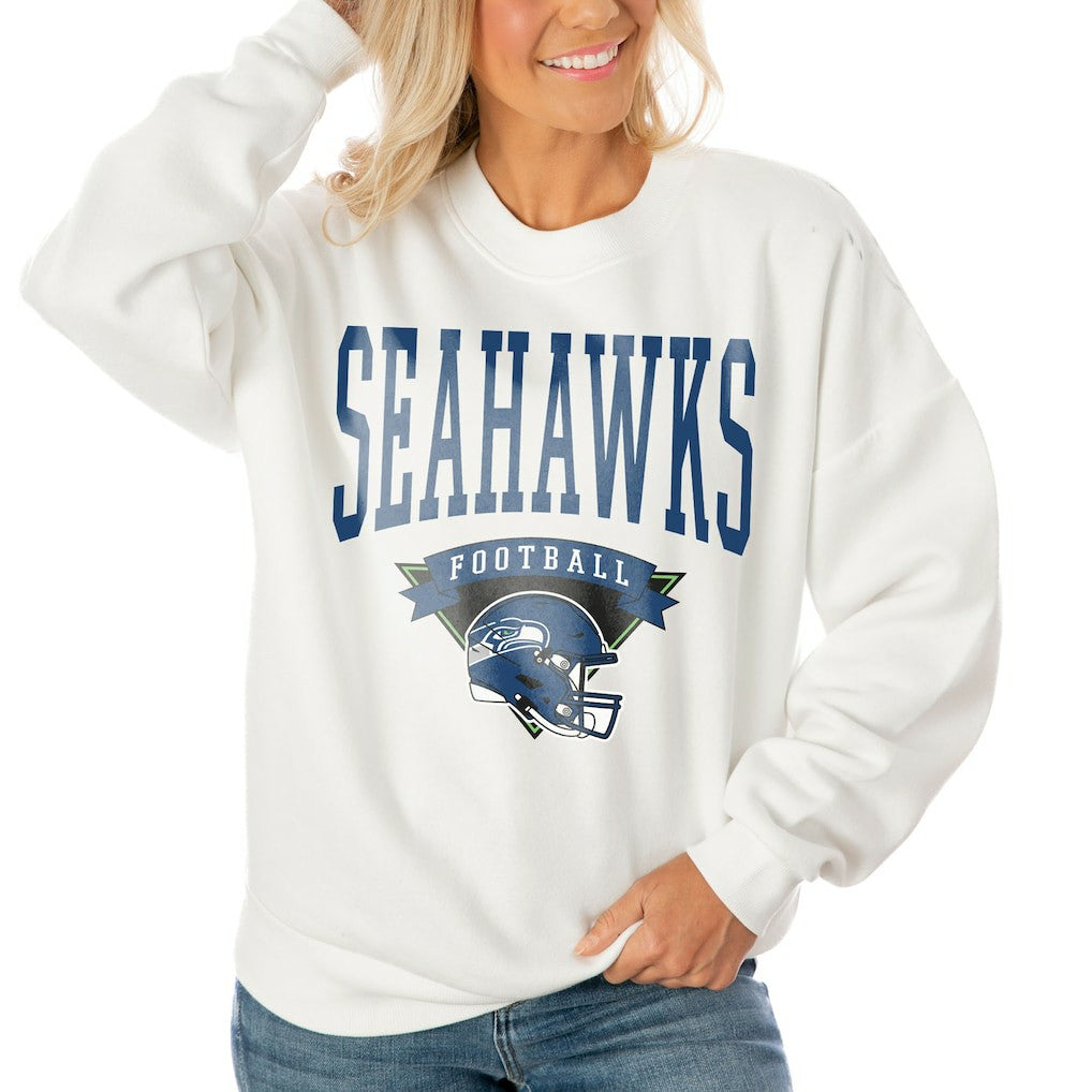 Seattle Seahawks Gameday Couture Women's Oversized Yard Line Tri-Blend Pullover Sweatshirt White | NFL