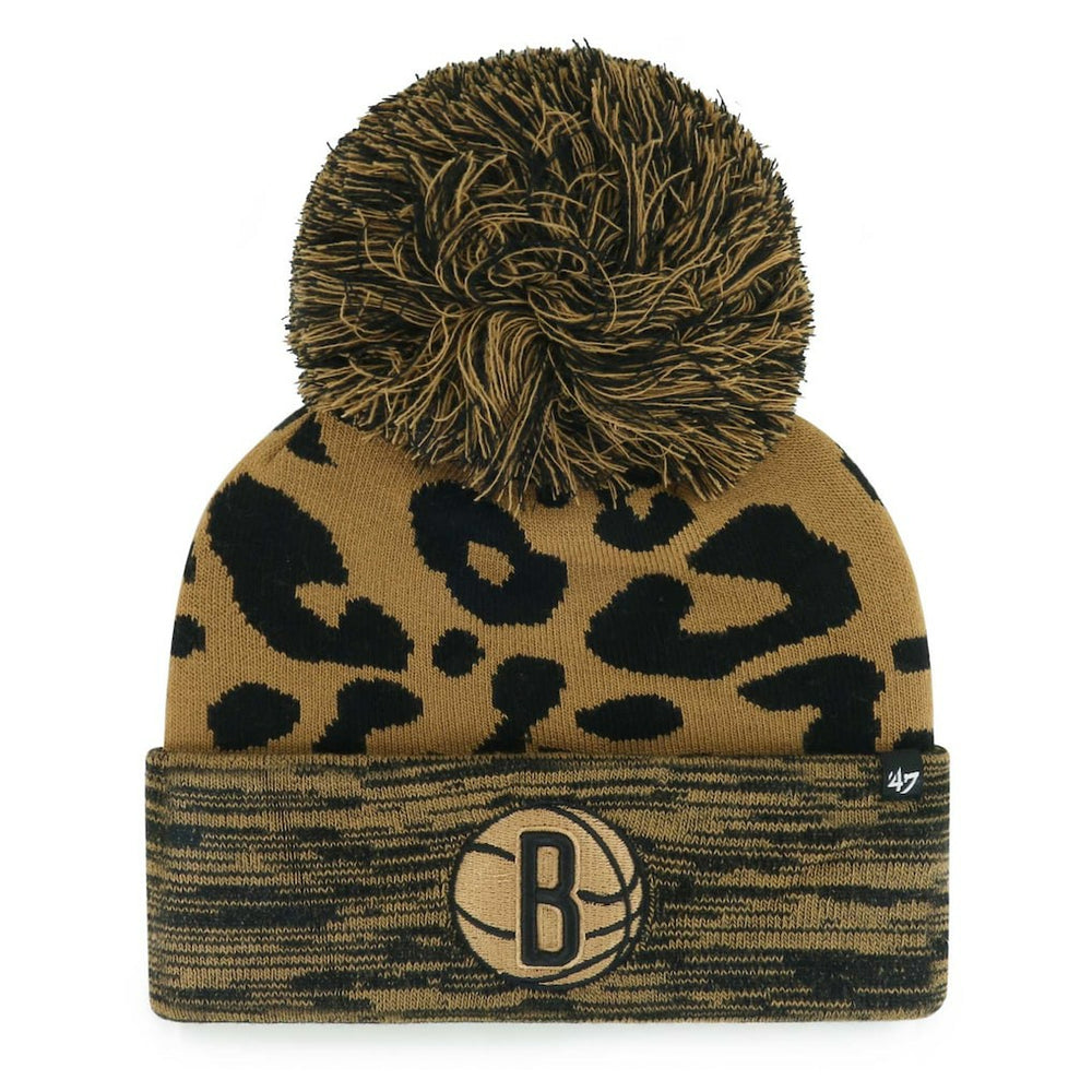 Brooklyn Nets '47 Women's Rosette Cuffed Knit Hat with Pom Leopard - NBA