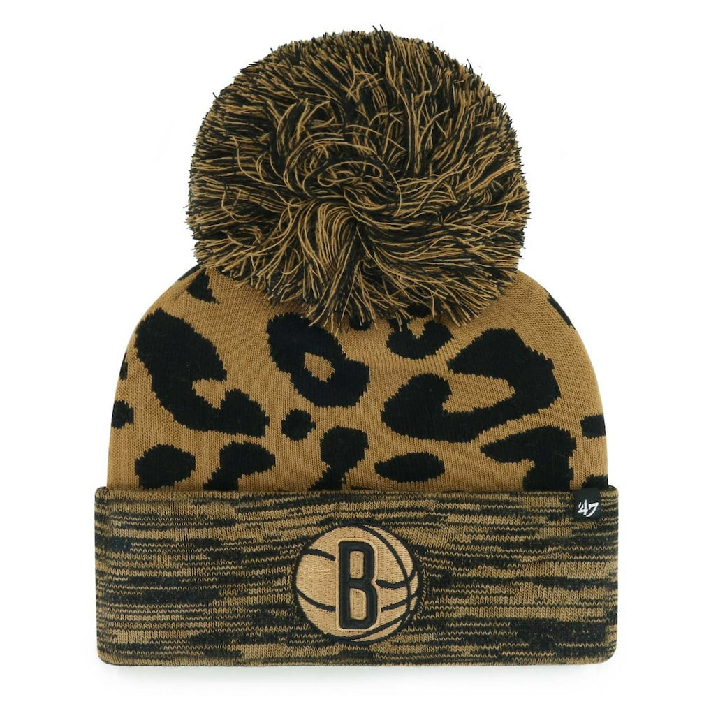 Brooklyn Nets '47 Women's Rosette Cuffed Knit Hat with Pom Leopard - NBA