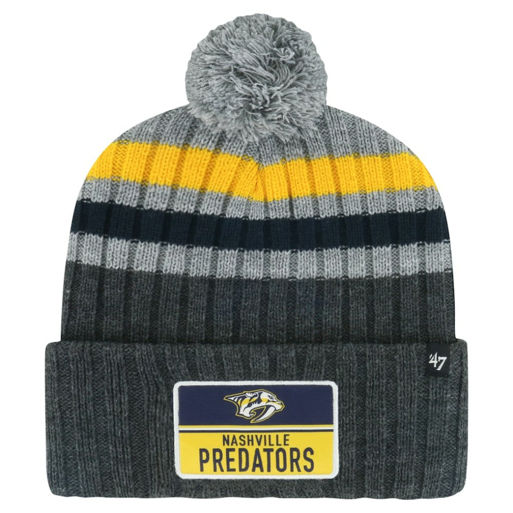 Nashville Predators '47 Stack Patch Cuffed Knit Hat with Pom - Gray - NHL