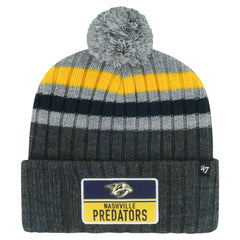 Nashville Predators '47 Stack Patch Cuffed Knit Hat with Pom - Gray - NHL