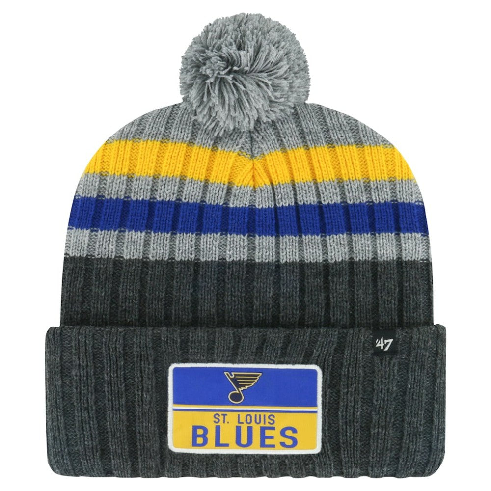 St. Louis Blues '47 Stack Patch Cuffed Knit Hat with Pom - Gray - NHL