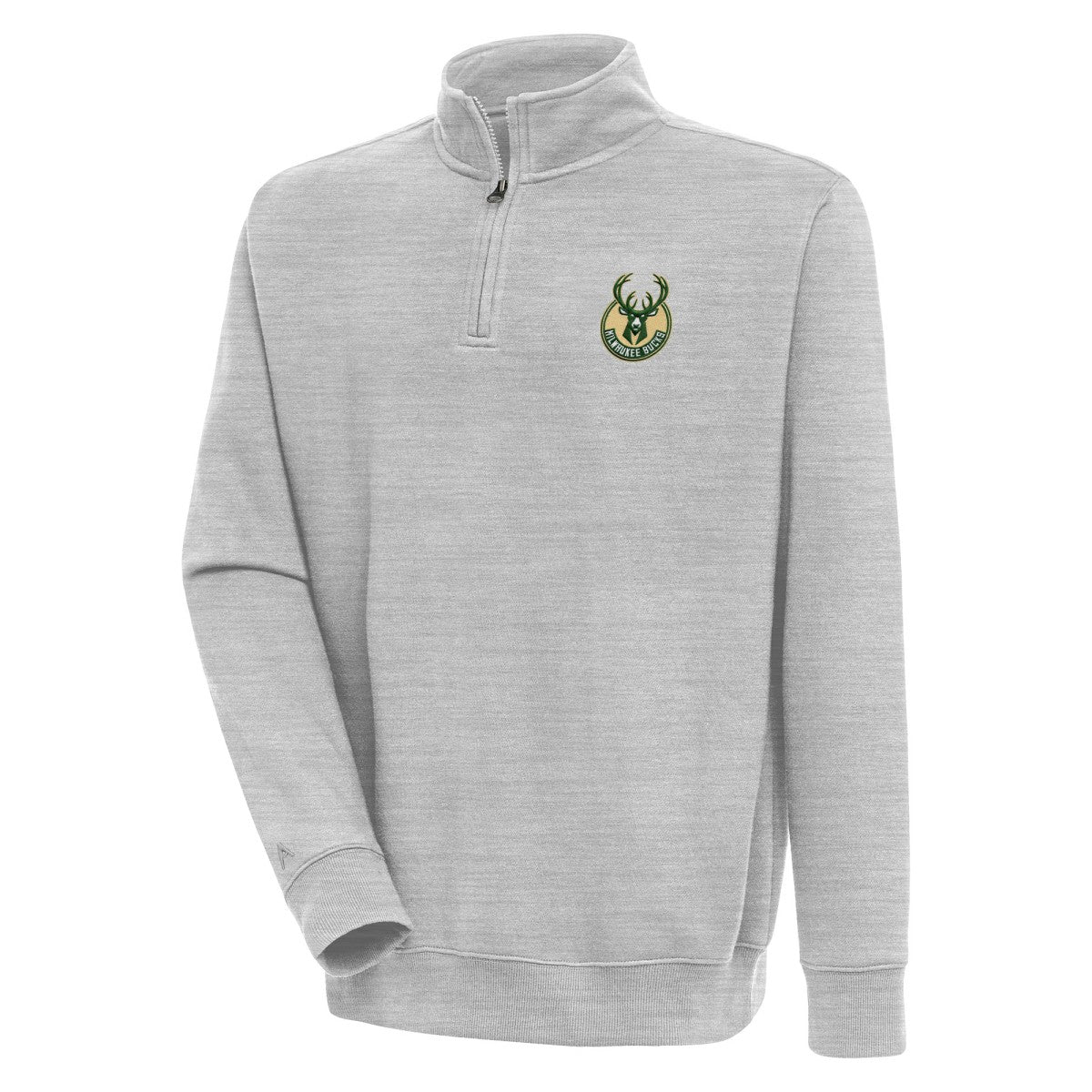 Milwaukee Bucks Antigua Victory Quarter-Zip Pullover Top Heather Gray - NBA