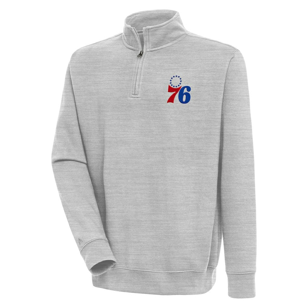 Philadelphia 76ers Antigua Victory Quarter-Zip Pullover Top Heather Gray - NBA