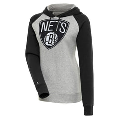 Brooklyn Nets Antigua Women's Victory Raglan Sleeve Pullover Hoodie Heather Gray/Black - NBA