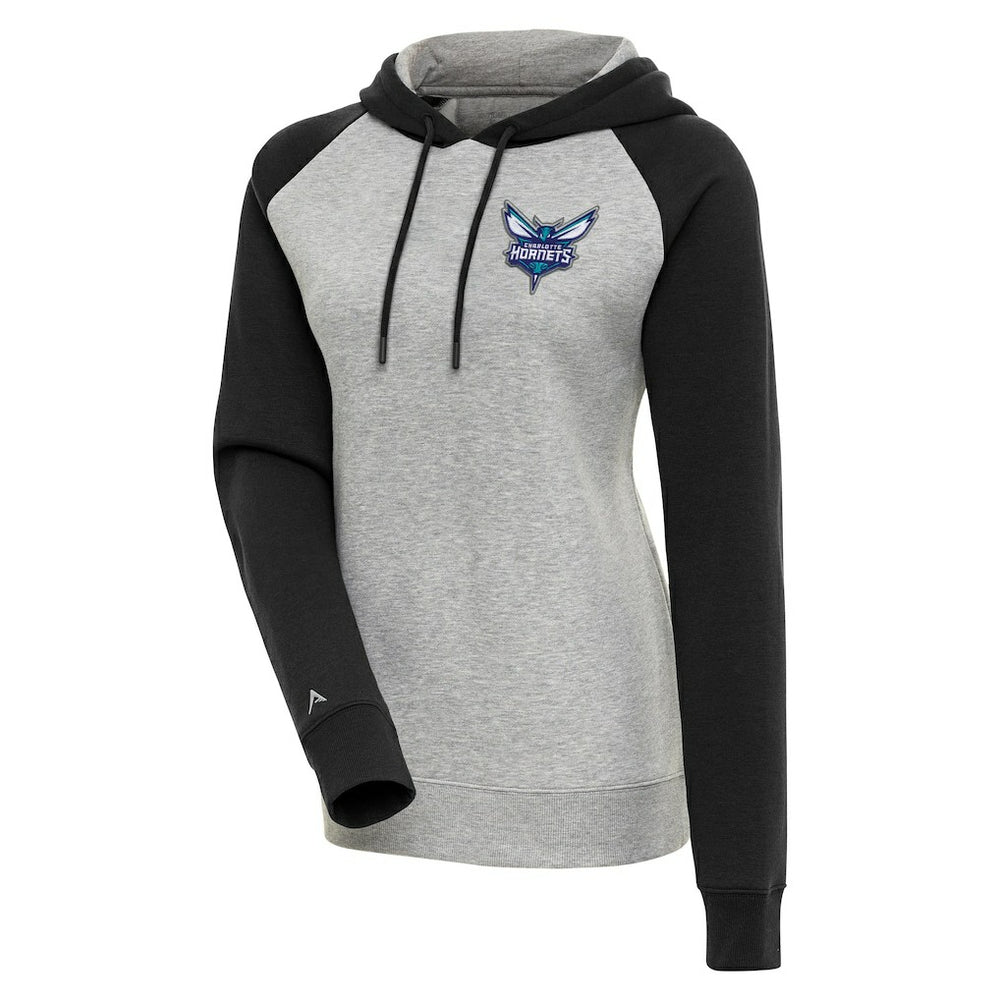 Charlotte Hornets Antigua Women's Victory Raglan Sleeve Pullover Hoodie Heather Gray/Black - NBA