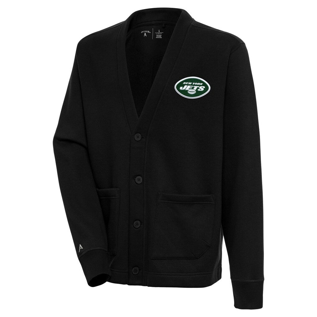 New York Jets Antigua Victory Button-Up Cardigan Black | NFL