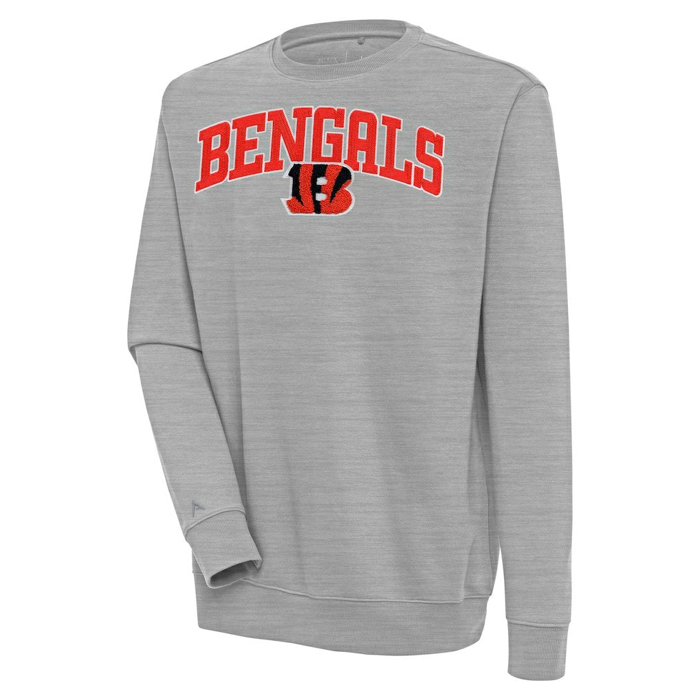 Cincinnati Bengals Antigua Victory Chenille Pullover Sweatshirt Heather Gray | NFL