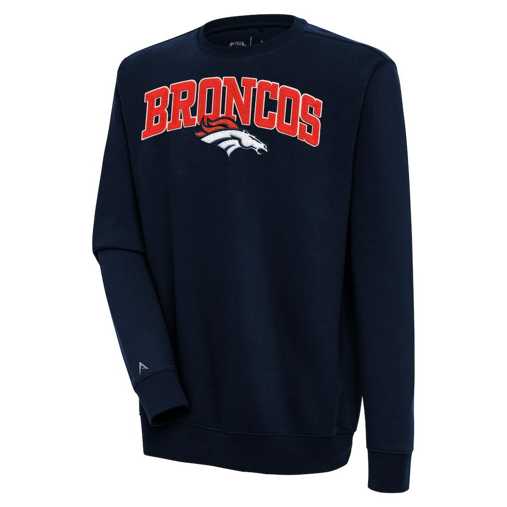 Denver Broncos Antigua Victory Chenille Pullover Sweatshirt Navy | NFL