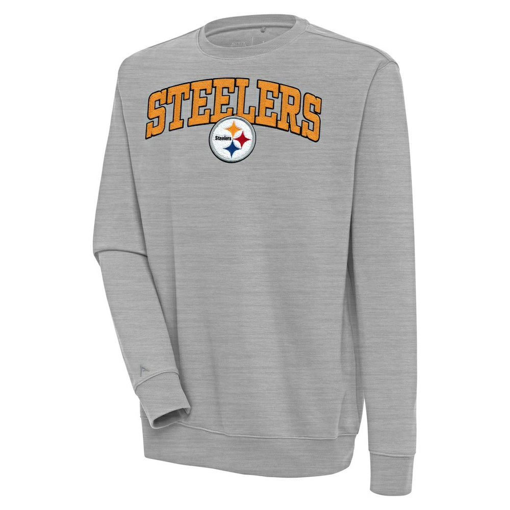 Pittsburgh Steelers Antigua Victory Chenille Pullover Sweatshirt Heather Gray | NFL
