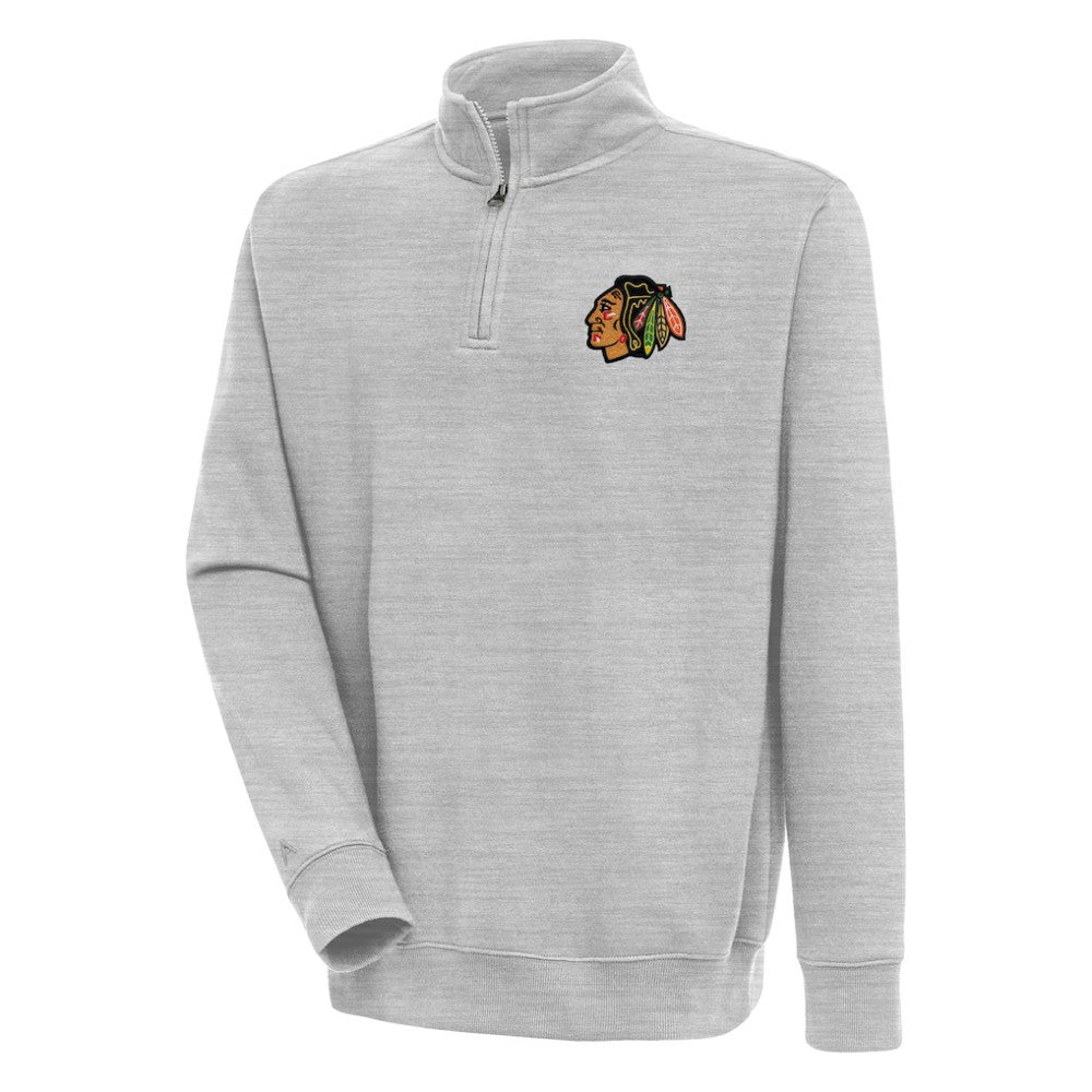 Chicago Blackhawks Antigua Victory Quarter-Zip Pullover Top - Heather Gray - NHL