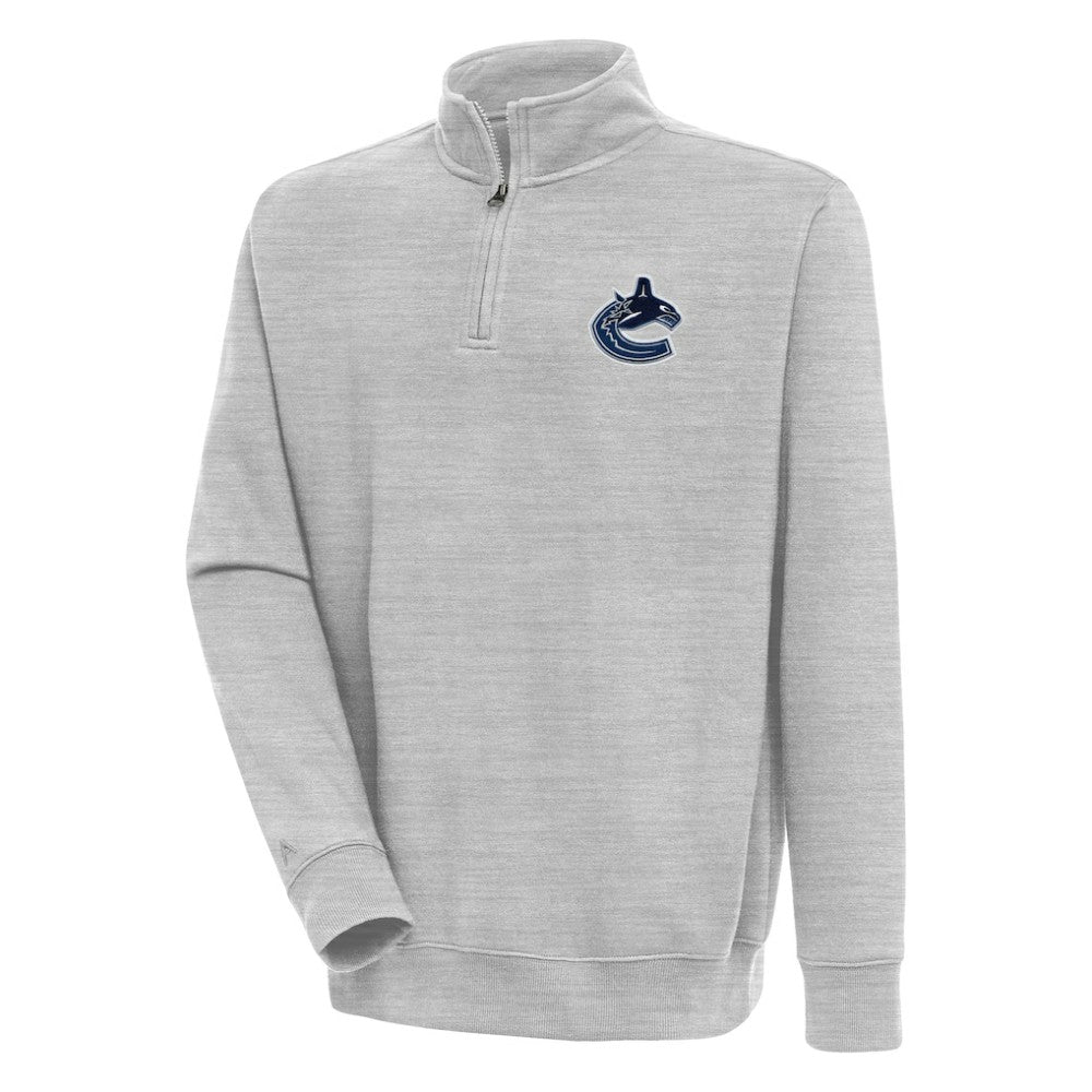 Vancouver Canucks Antigua Victory Quarter-Zip Pullover Top - Heather Gray - NHL