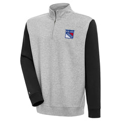 New York Rangers Antigua Victory Colorblock Quarter-Zip Pullover Top - Heather Gray/Black - NHL