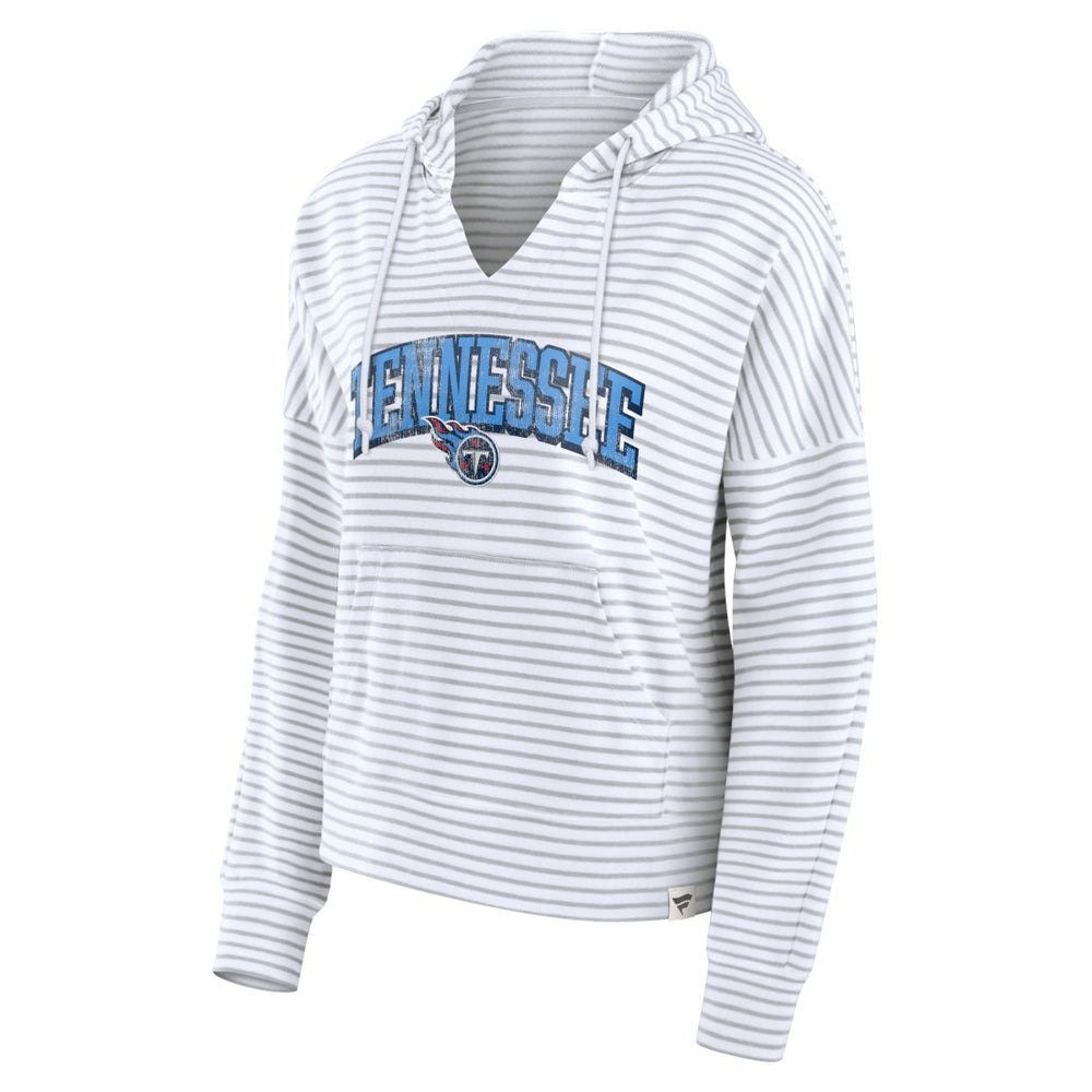 Tennessee Titans Women's Striped Notch Neck Pullover Hoodie White/Gray | Fanatics