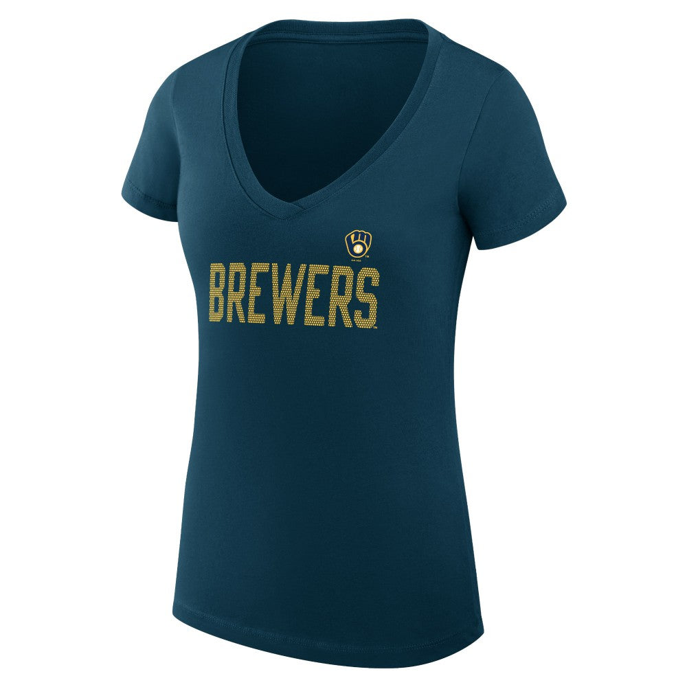 Milwaukee Brewers G-III 4Her by Carl Banks Women's Super-Slim Fit Lightweight Dot Print V-Neck T-Shirt - MLB