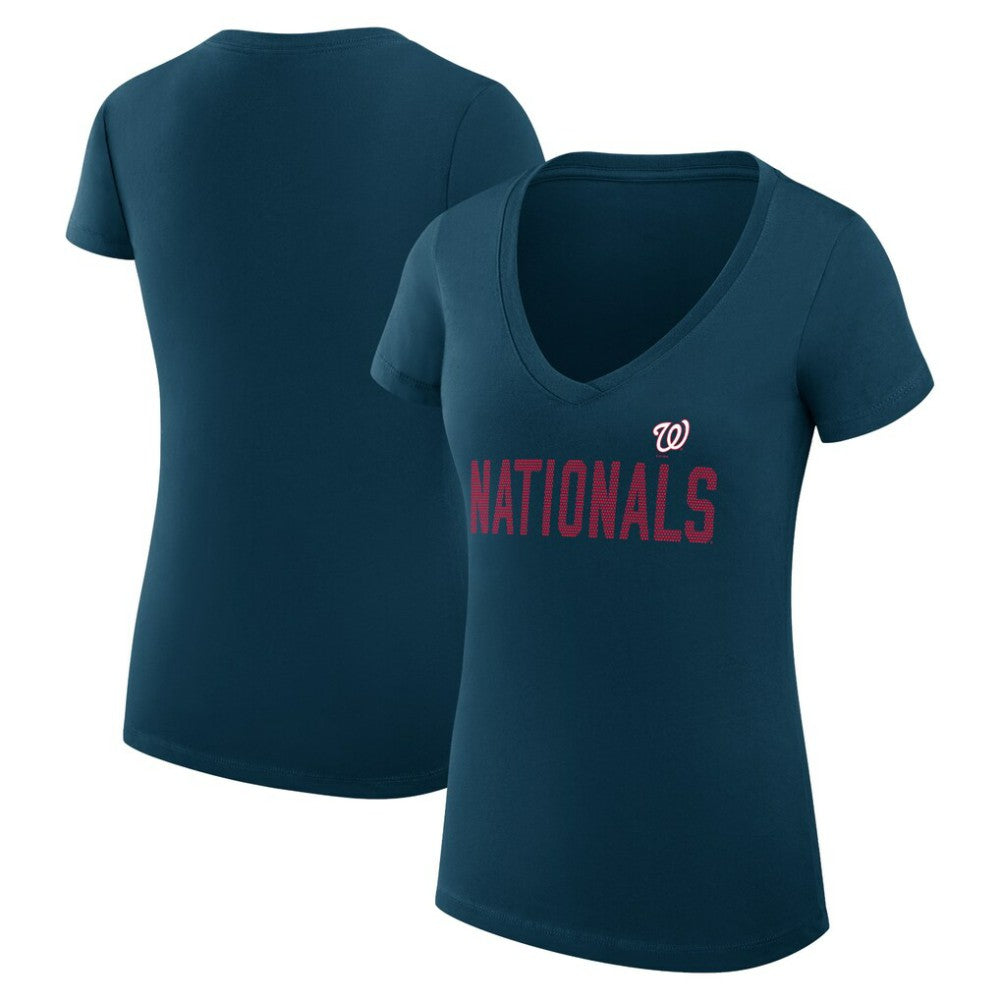 Washington Nationals G-III 4Her by Carl Banks Women's Super-Slim Fit Lightweight Dot Print V-Neck T-Shirt - MLB