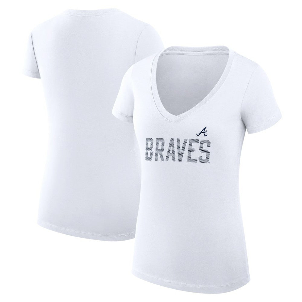 Atlanta Braves G-III 4Her by Carl Banks Women's Super-Slim Fit Lightweight Dot Print V-Neck T-Shirt - MLB