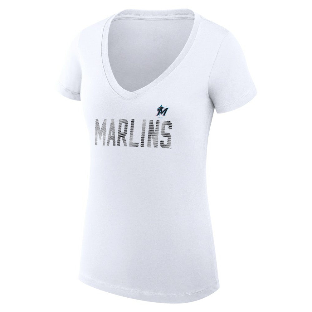 Miami Marlins G-III 4Her by Carl Banks Women's Super-Slim Fit Lightweight Dot Print V-Neck T-Shirt - MLB
