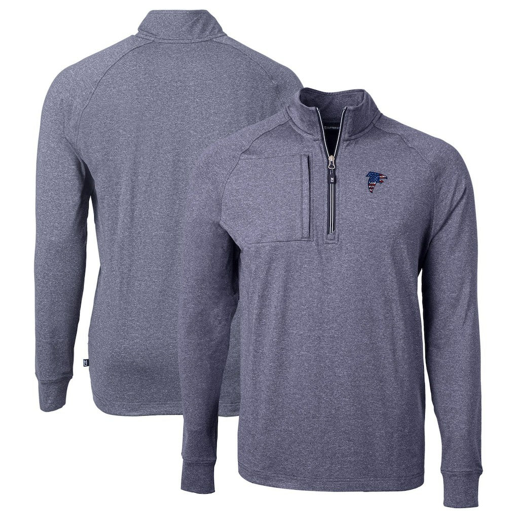 Atlanta Falcons Cutter & Buck Big & Tall Adapt Eco Knit Quarter-Zip Pullover Top Heather Navy | NFL