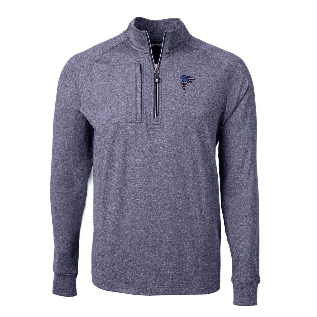 Atlanta Falcons Cutter & Buck Big & Tall Adapt Eco Knit Quarter-Zip Pullover Top Heather Navy | NFL