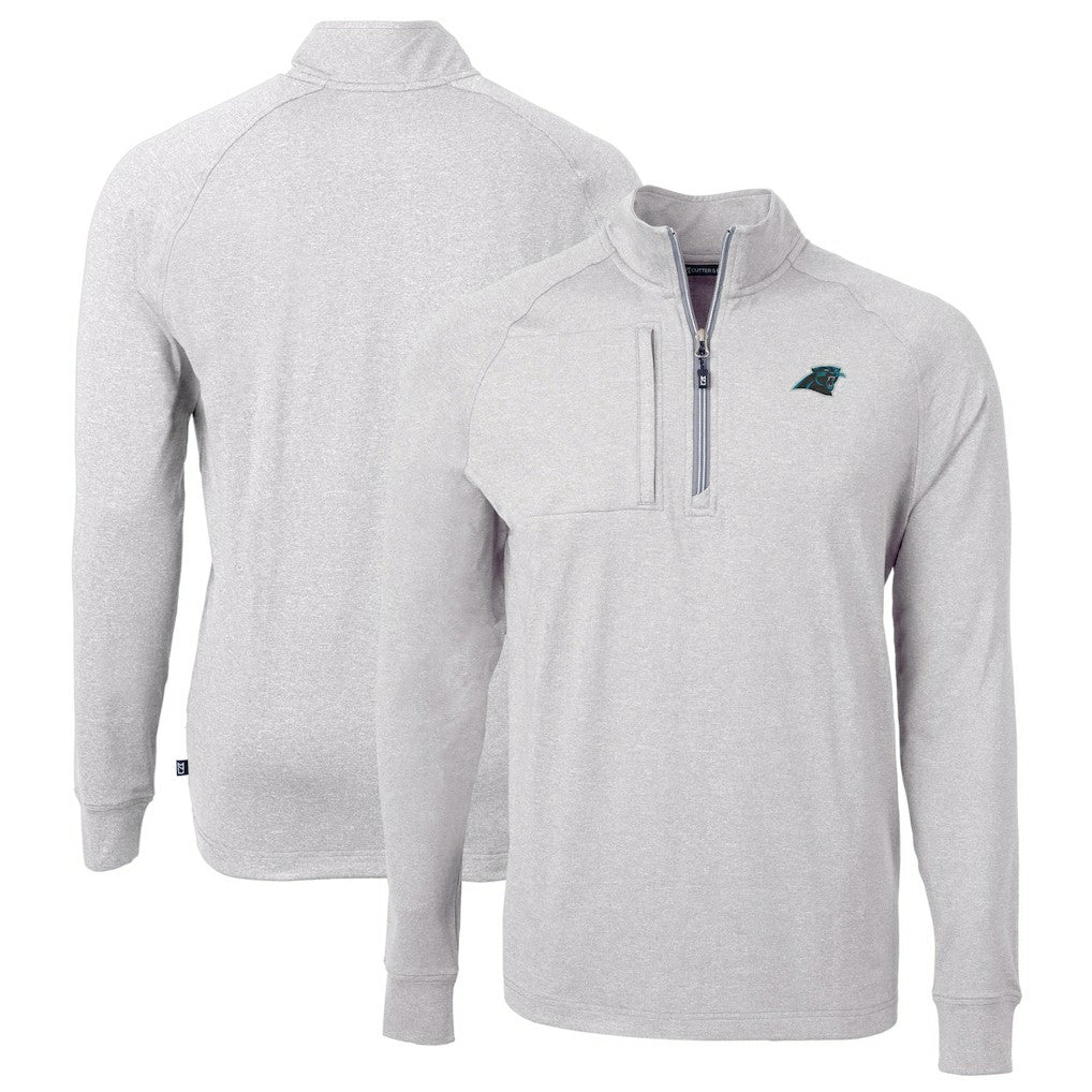 Carolina Panthers Cutter & Buck Big & Tall Adapt Eco Knit Quarter-Zip Pullover Top Heather Gray | NFL