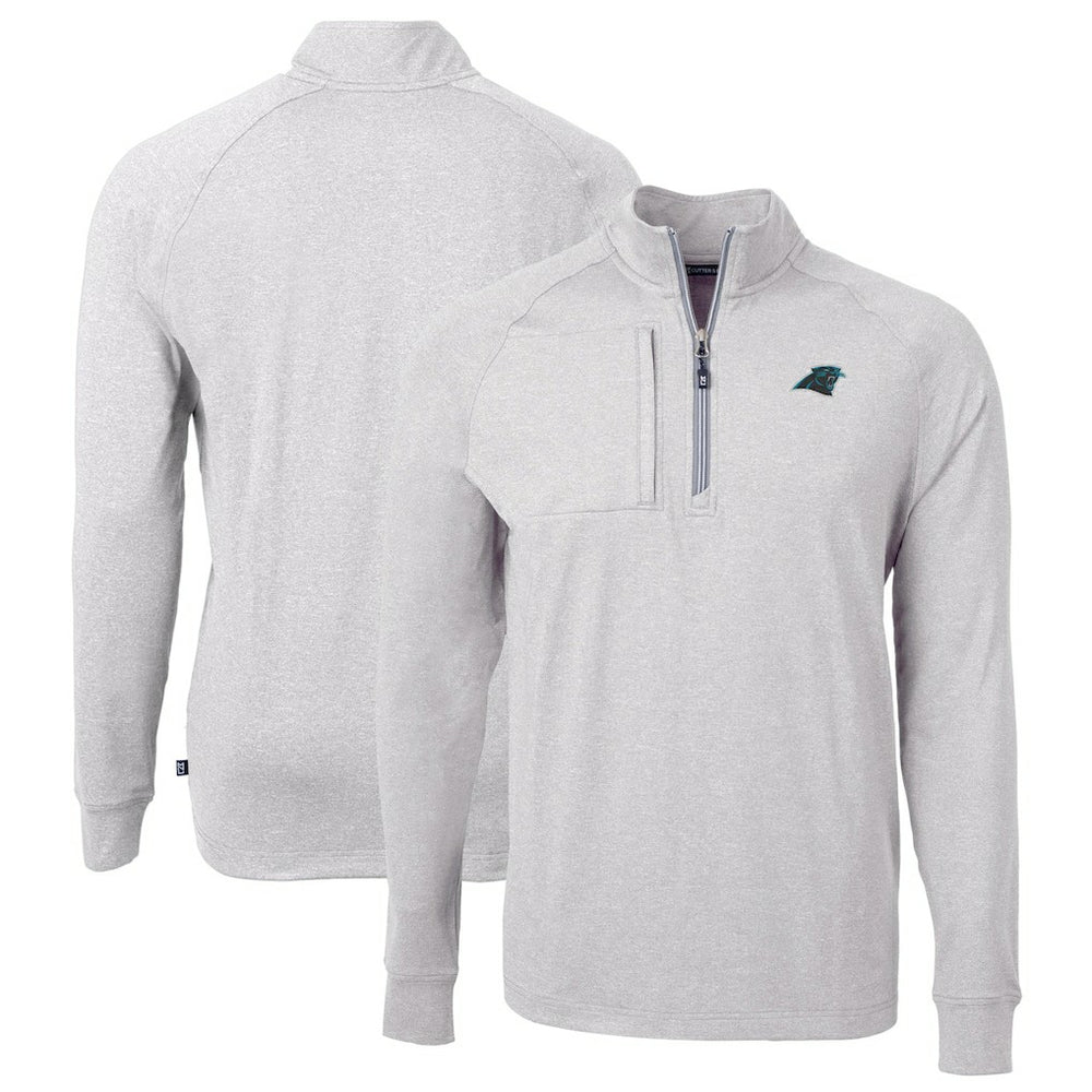 Carolina Panthers Cutter & Buck Big & Tall Adapt Eco Knit Quarter-Zip Pullover Top Heather Gray | NFL