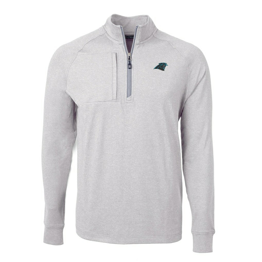 Carolina Panthers Cutter & Buck Big & Tall Adapt Eco Knit Quarter-Zip Pullover Top Heather Gray | NFL