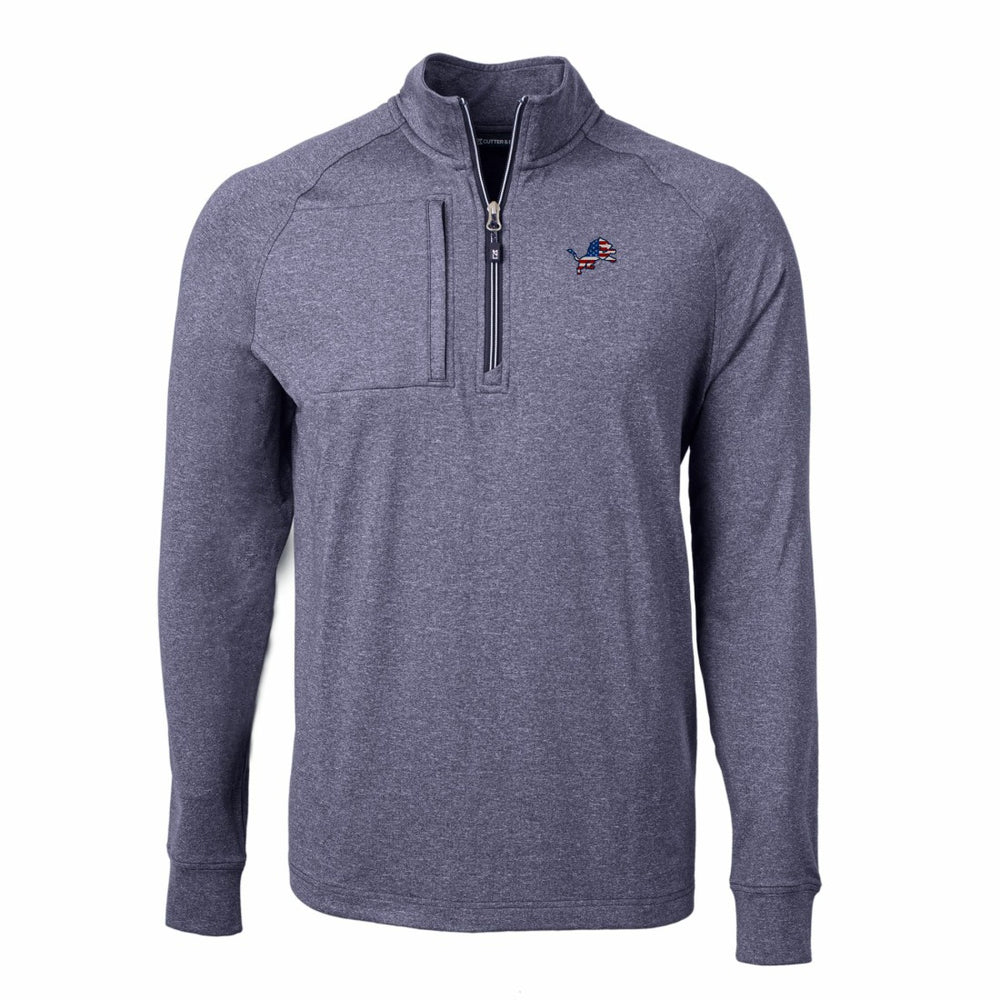 Detroit Lions Cutter & Buck Big & Tall Adapt Eco Knit Quarter-Zip Pullover Top Heather Navy | NFL