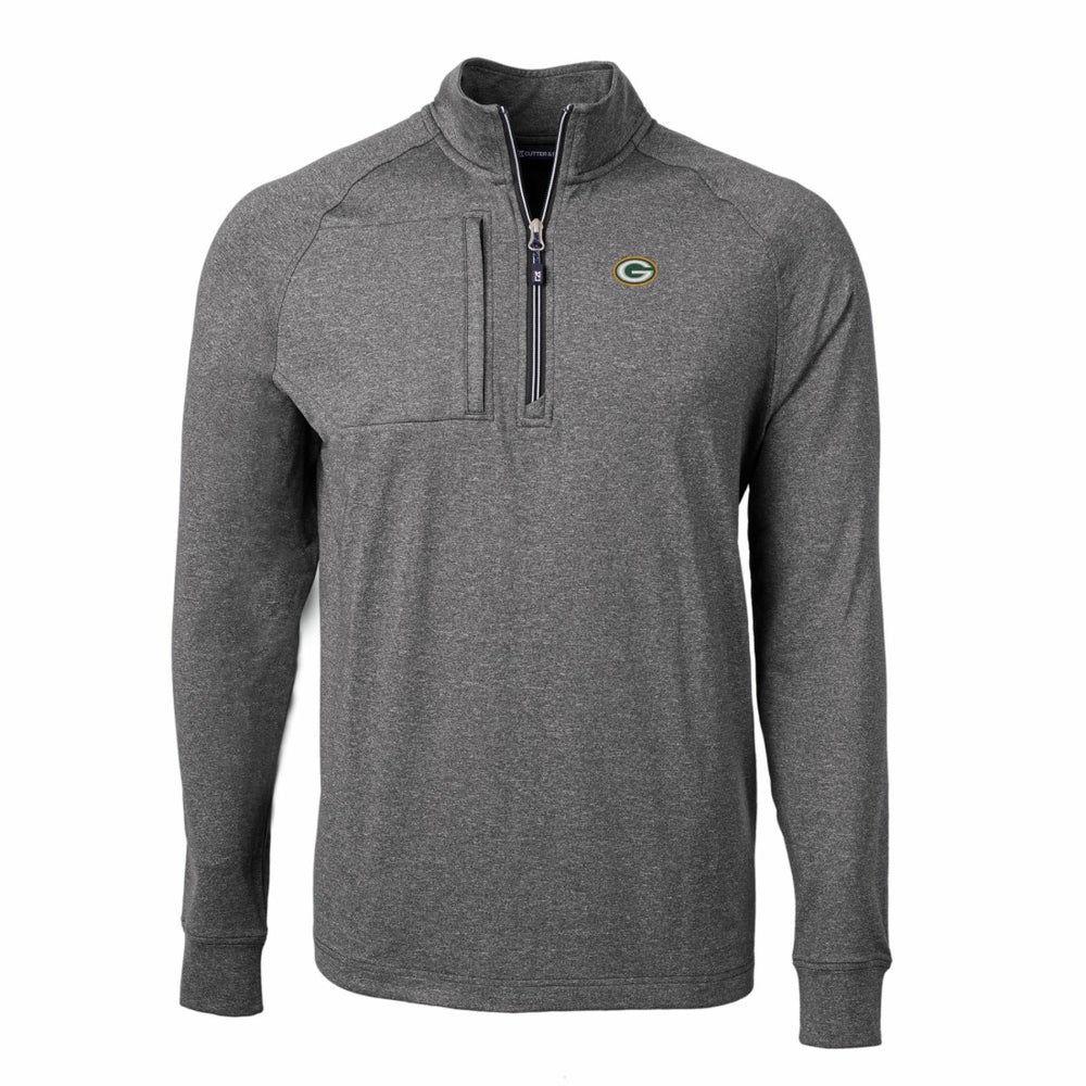 Green Bay Packers Cutter & Buck Big & Tall Adapt Eco Knit Quarter-Zip Pullover Top Heather Black | NFL