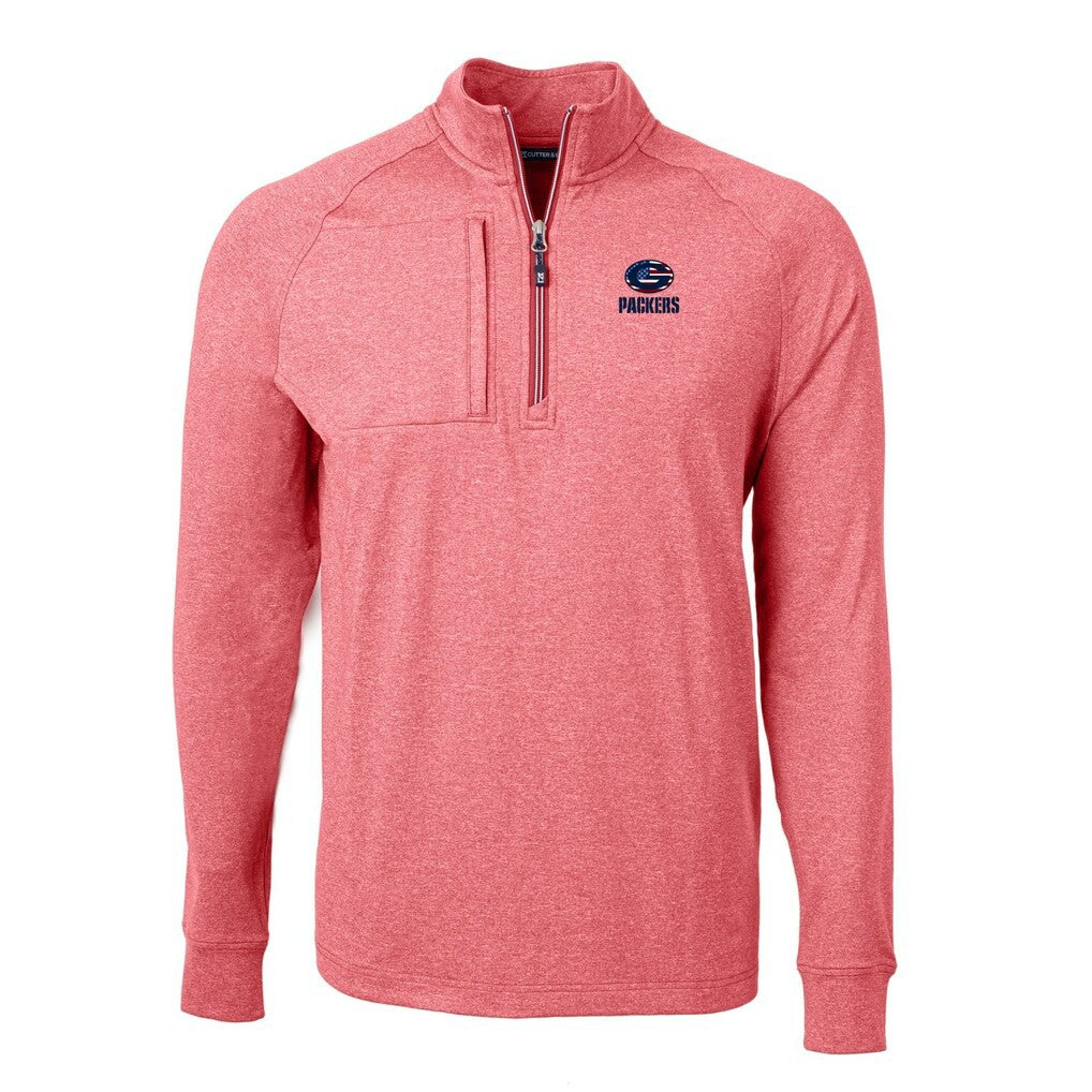 Green Bay Packers Cutter & Buck Big & Tall Adapt Eco Knit Quarter-Zip Pullover Top Heather Red | NFL