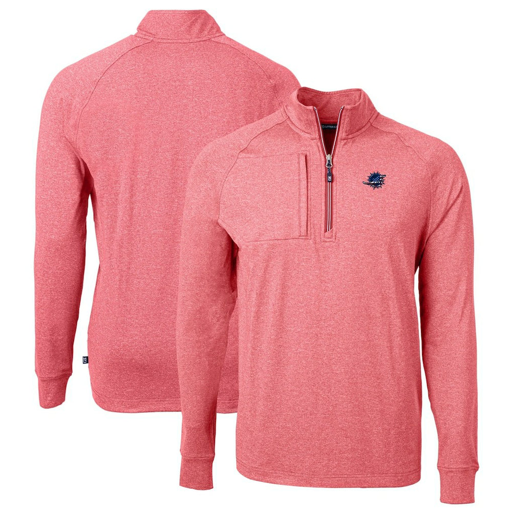 Miami Dolphins Cutter & Buck Big & Tall Adapt Eco Knit Quarter-Zip Pullover Top Heather Red | NFL